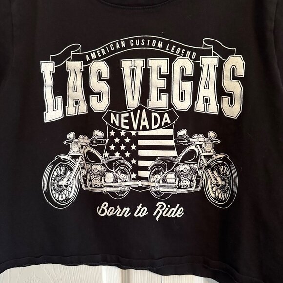 Obsessive Love Born To Ride Las Vegas Nevada Black Crop T-Shirt Women's XL - Picture 2 of 7